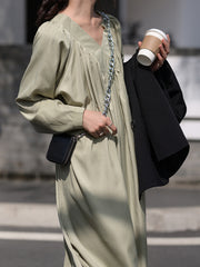 Women V-Neck Solid Color Dress