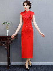 Embroidered Silk Improved Long Cheongsams