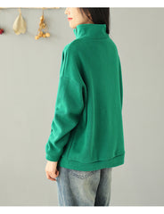 Women Plus Fleece High Neck Zipper Sweatshirt