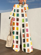 Loose Three-Quarter Sleeves Color-Block Contrast Color Jumpsuits