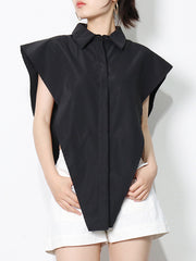 Irregular Solid Color Single-Breasted Lapel Shirt
