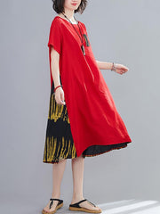 Loose Round Neck Printed Splicing Dress