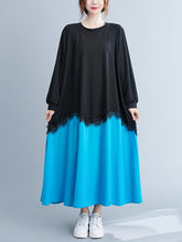 Women Contrast Lace Stitching Loose Dress