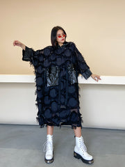 Split-Joint Tasseled Hooded Midi Dress