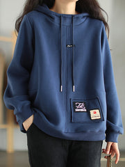 Plush Warm Back Zipper Hooded Sweatshirt