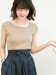 Solid Color Sleeveless Round Neck T-Shirt