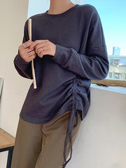 Loose Solid Drawstring Round-Neck Sweatshirt