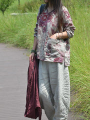 Loose Double Cotton V-neck Blouses