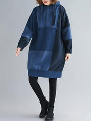 Loose Color-Block Velvet Long Hoodie