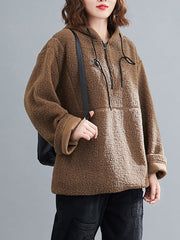 Plus Size Thick Zipper Loose Sweatshirt