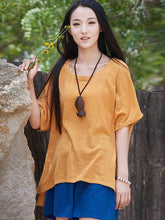 High-low Short Sleeves Ramie Cotton T-shirt