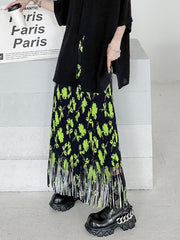 Floral Stamped Pleated Tasseled High Waisted Skirts Bottoms