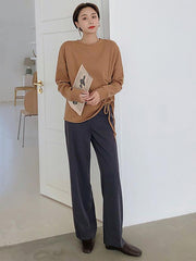 Loose Solid Drawstring Round-Neck Sweatshirt