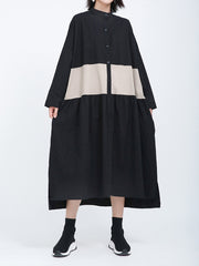 Cotton And Linen Stitching Contrast Dress