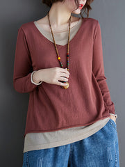 Women Color Matching Loose Long Sleeve Sweatshirt