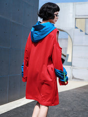 Loose Hooded Color-Blocking Letter Printed Sweatshirt