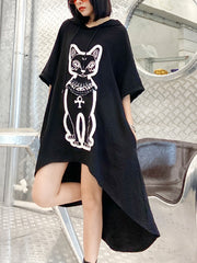 Irregularly Printed Loose Thin Hooded Dress