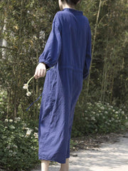 Simple&Clean Purplish-blue Lace-up Loose Long Dress