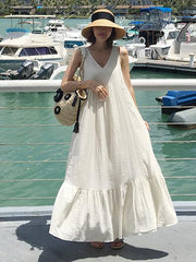 White Loose Cotton Sleeveless Long Dress