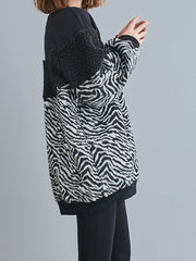 Women Stitching Loose Plus Fleece Sweatshirt