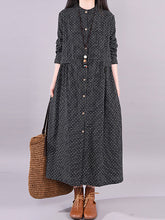 Stand Collar Plaid Shirt Dress