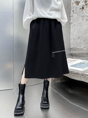 Roomy Split-Side Pure Color Zipper Skirts Bottoms