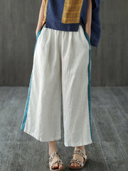 Retro Solid Color Elastic Waist Stitching Wide-Leg Pants