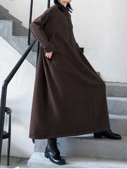 Women High Collar Solid Color Casual Dress