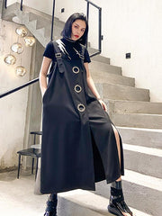 Black Loose Sleeveless A-Line Suspender Dress