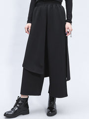 Women Irregular Stitching Elastic Waist Loose Casual Pants
