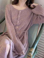 Women Loose Solid Color Knitted Dress
