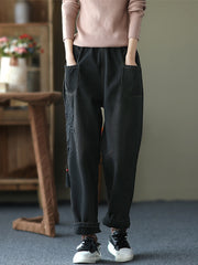 Women Retro Thick Plus Velvet Casual Pants