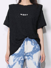 Solid Color Letter Pullover Round Neck Loose T-Shirt