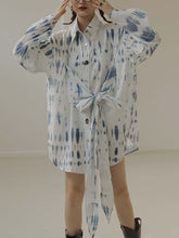 Original Roomy Long Sleeves Buttoned Contrast Color Stamped Lapel Collar Mini Dresses