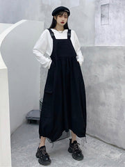 Loose Sleeveless Drawstring Strap Dress Pants