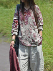 Loose Double Cotton V-neck Blouses