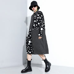 Women Polka Dot Print Long Sleeve Shirt Dress