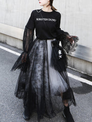 Women Lace Stitching Mesh Skirt