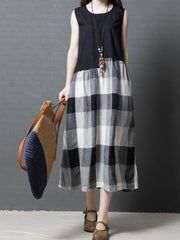 Plaid Loose Comfortable Split-joint Long Dress