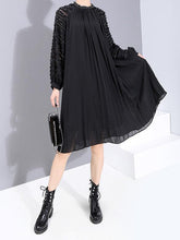 Solid Color Beaded Loose Round Neck Dress