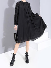 Solid Color Beaded Loose Round Neck Dress