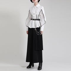 Retro Stitching Contrast Color White Shirt