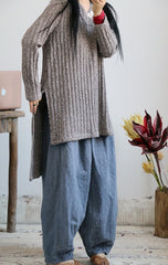 Women Simple Loose Irregular V-Neck Sweater