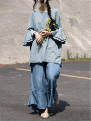 Linen Falbala Sleeves Ramie Cotton T-shirt