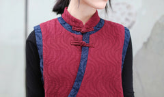 Retro Oriental Charm  Color-Block Waistcoat