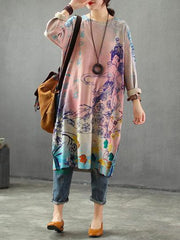 Loose Printed Knitting Sweater Dresses