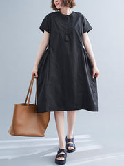 Round Neck Solid Color Midi Dress