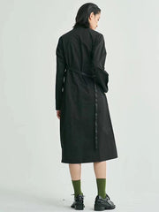 Casual False Vest Split-Joint Long Black Shirt Dress