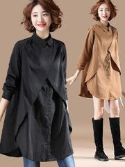 Long Sleeves Cropped Solid Shirt Dress