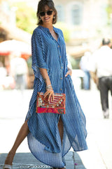 Striped Beach Vacation Bikini Sunscreen Loose Cover Up